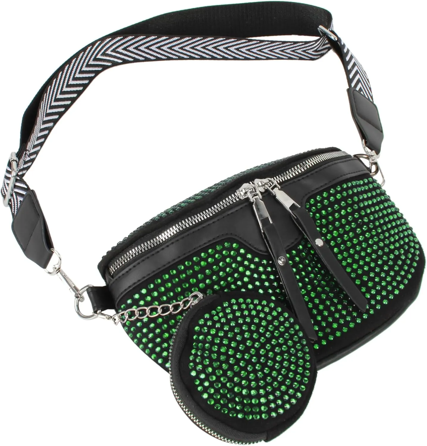 LABANCA Women Rivet Studded Zipper Pocket Shoulder Purse Faux Leather Waist Packs Rave Chest Bag Festival Fanny Bag Purse (07102 Green)