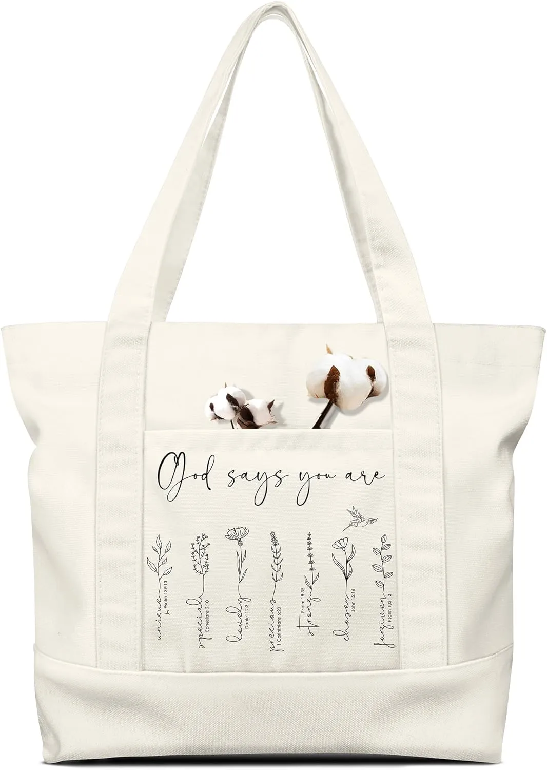 Large Canvas Tote Bag Zipper Closure - Outside Pocket Size 17.5''14'' Aesthetic Boat Bag for Women Cotton