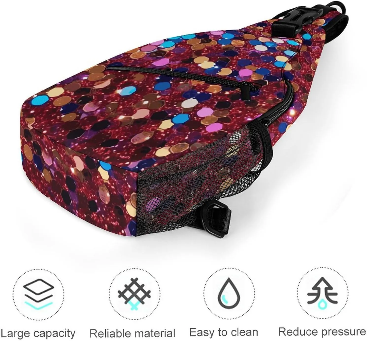 Lightweight Chest Bag Crossbody Bag Glitter Pattern Sling Backpack for Women Men Sports Travel