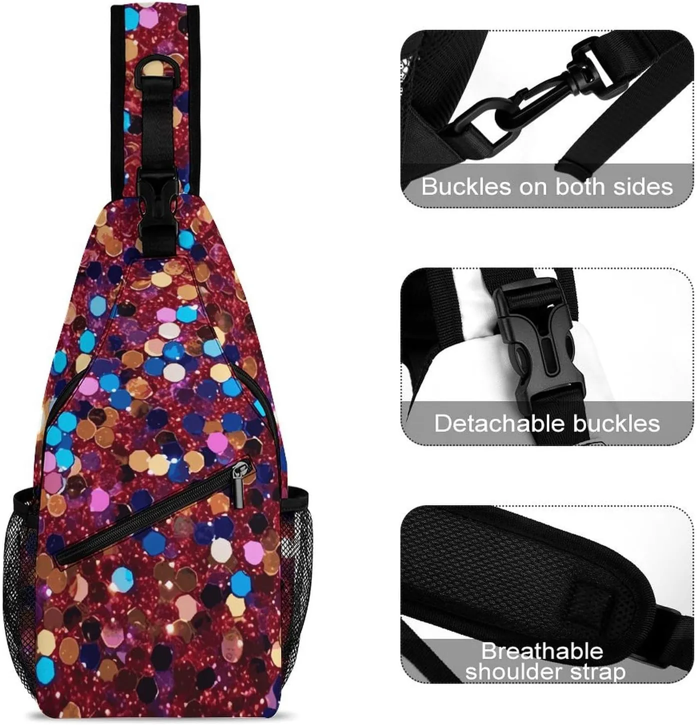 Lightweight Chest Bag Crossbody Bag Glitter Pattern Sling Backpack for Women Men Sports Travel