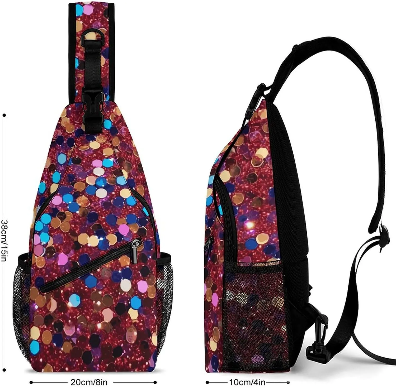 Lightweight Chest Bag Crossbody Bag Glitter Pattern Sling Backpack for Women Men Sports Travel