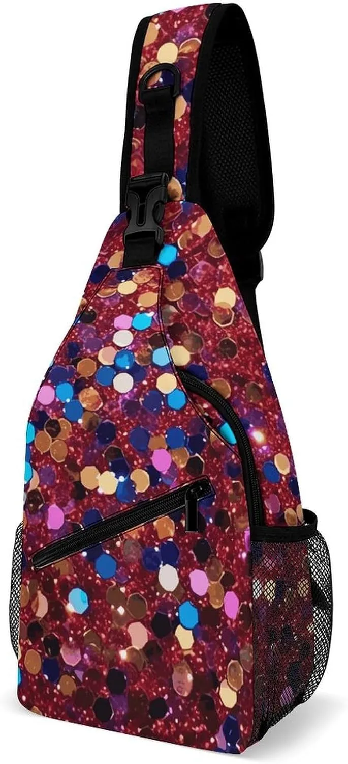 Lightweight Chest Bag Crossbody Bag Glitter Pattern Sling Backpack for Women Men Sports Travel