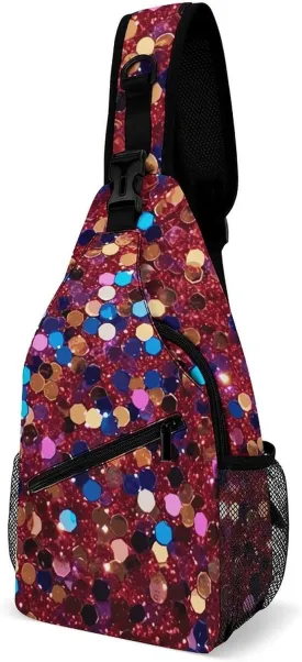 Lightweight Chest Bag Crossbody Bag Glitter Pattern Sling Backpack for Women Men Sports Travel