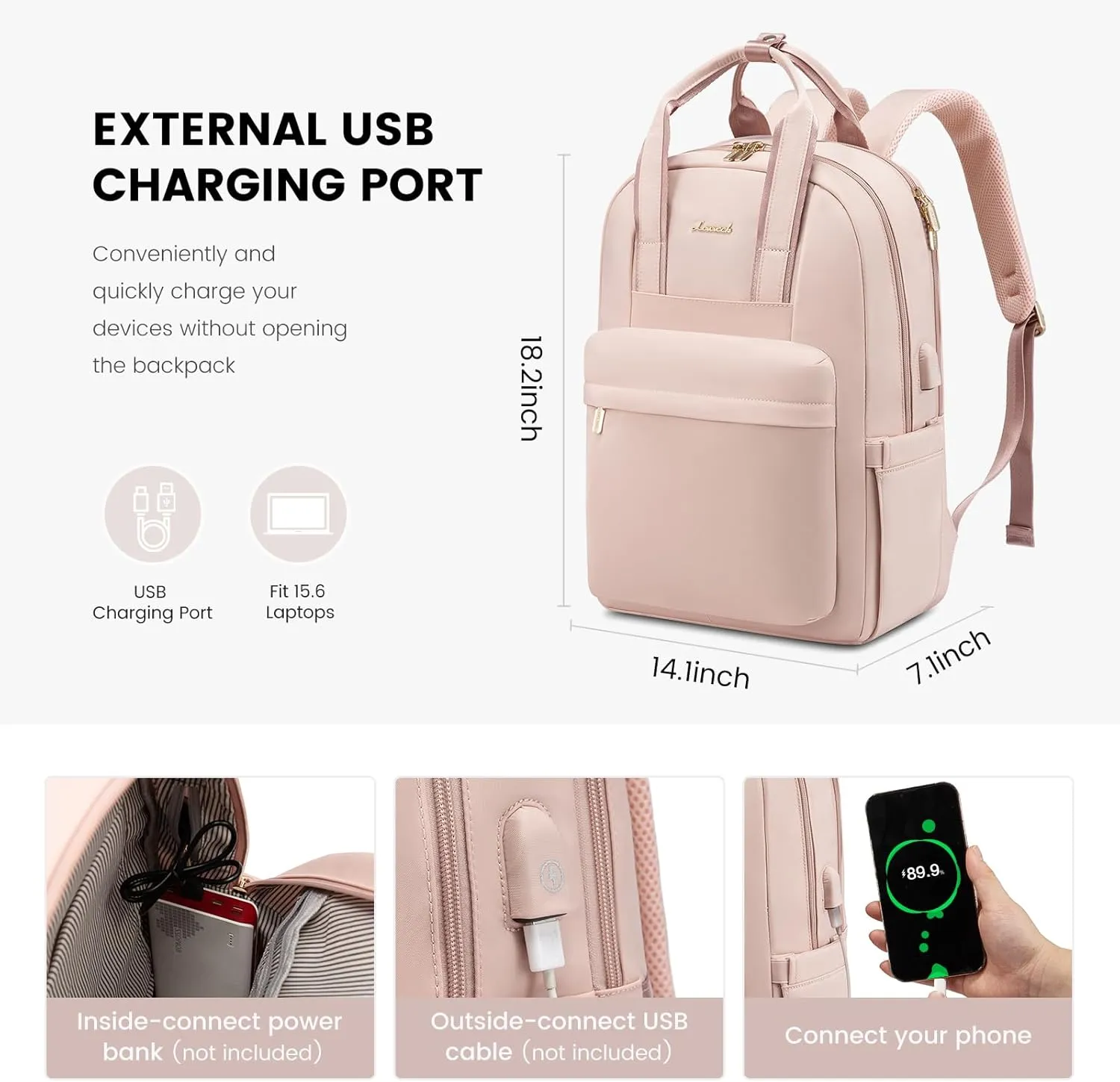 LOVEVOOK Laptop Backpack Purse for Women, 15.6 Inch Travel Laptop Bag with USB Port, Waterproof Work Teacher Nurse Computer Backpack, Durable Casual Daypack