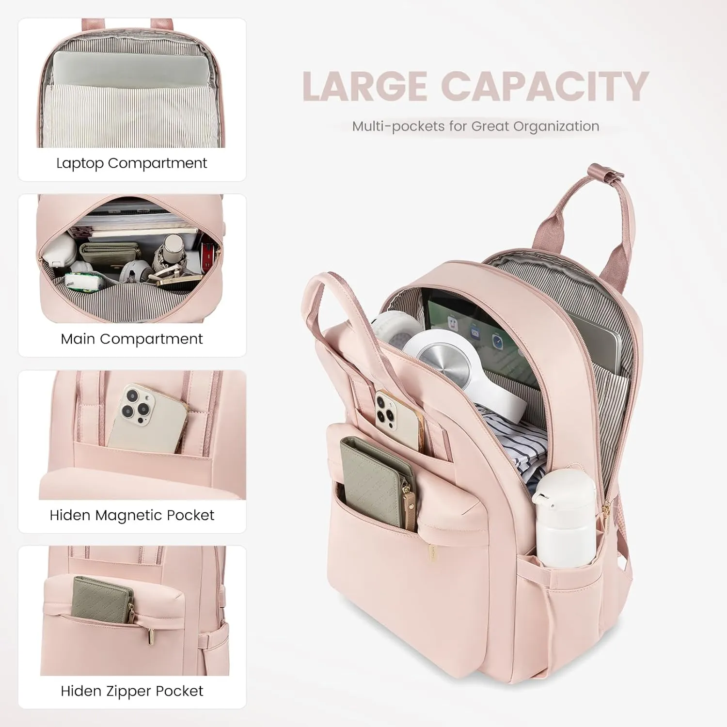 LOVEVOOK Laptop Backpack Purse for Women, 15.6 Inch Travel Laptop Bag with USB Port, Waterproof Work Teacher Nurse Computer Backpack, Durable Casual Daypack