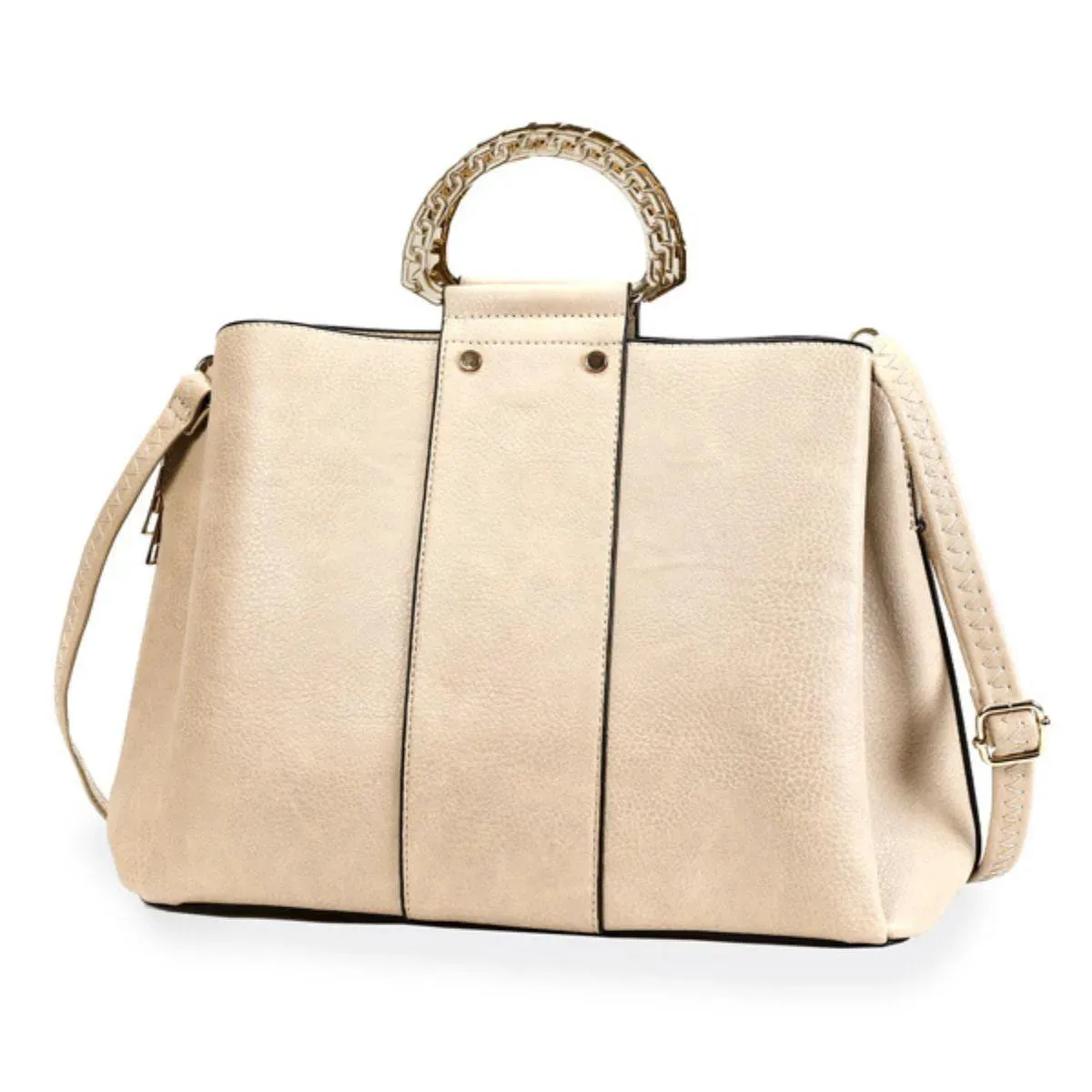 Luxe Ivory Rigid Top Handle Handbag: Sophisticated Style for Women