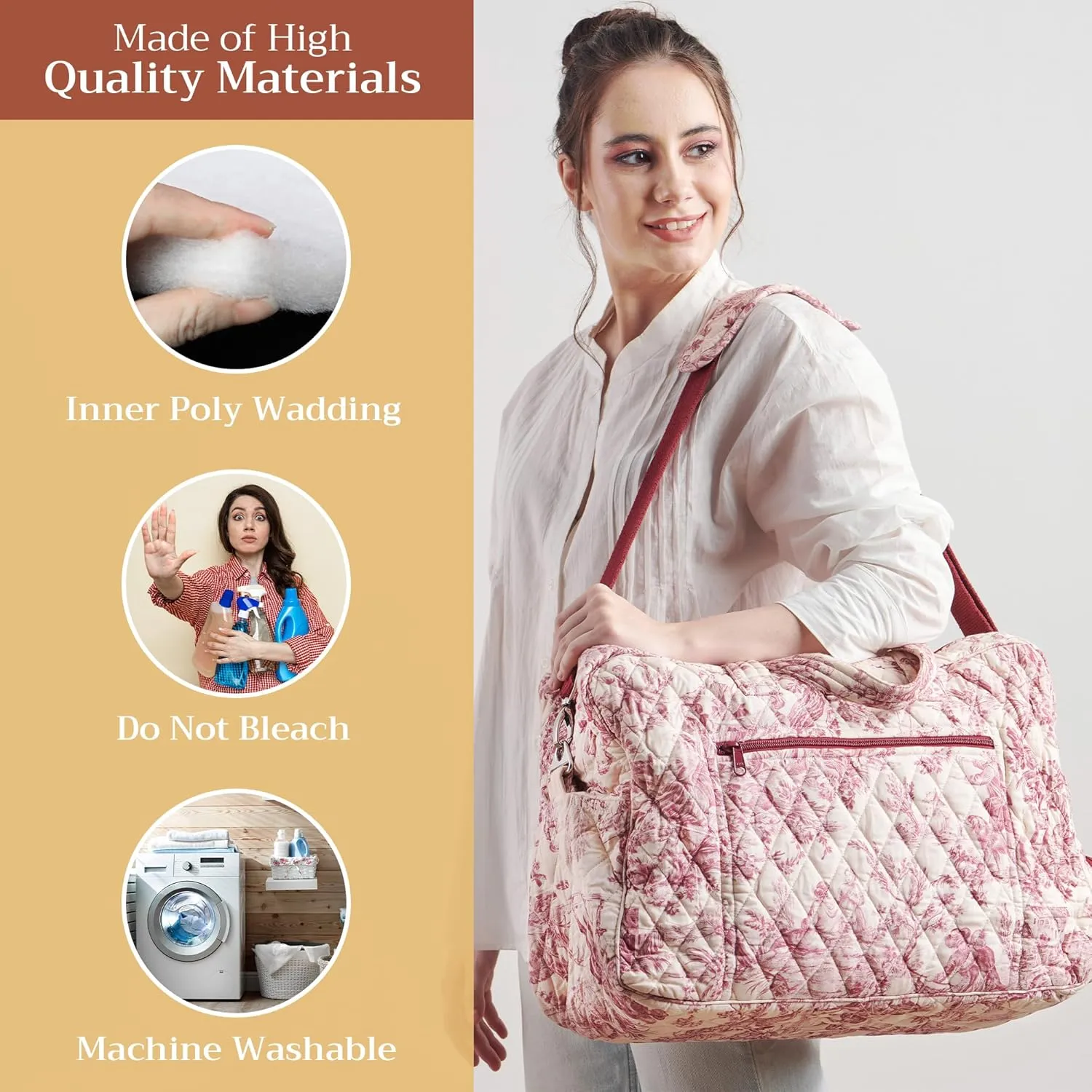 Maison d' Hermine Weekender Bags for Women Cotton Quilted Duffel Overnight Luggage Weekend Bag for Men Gym Sports Gifts Travel Business Travellers Family Trip