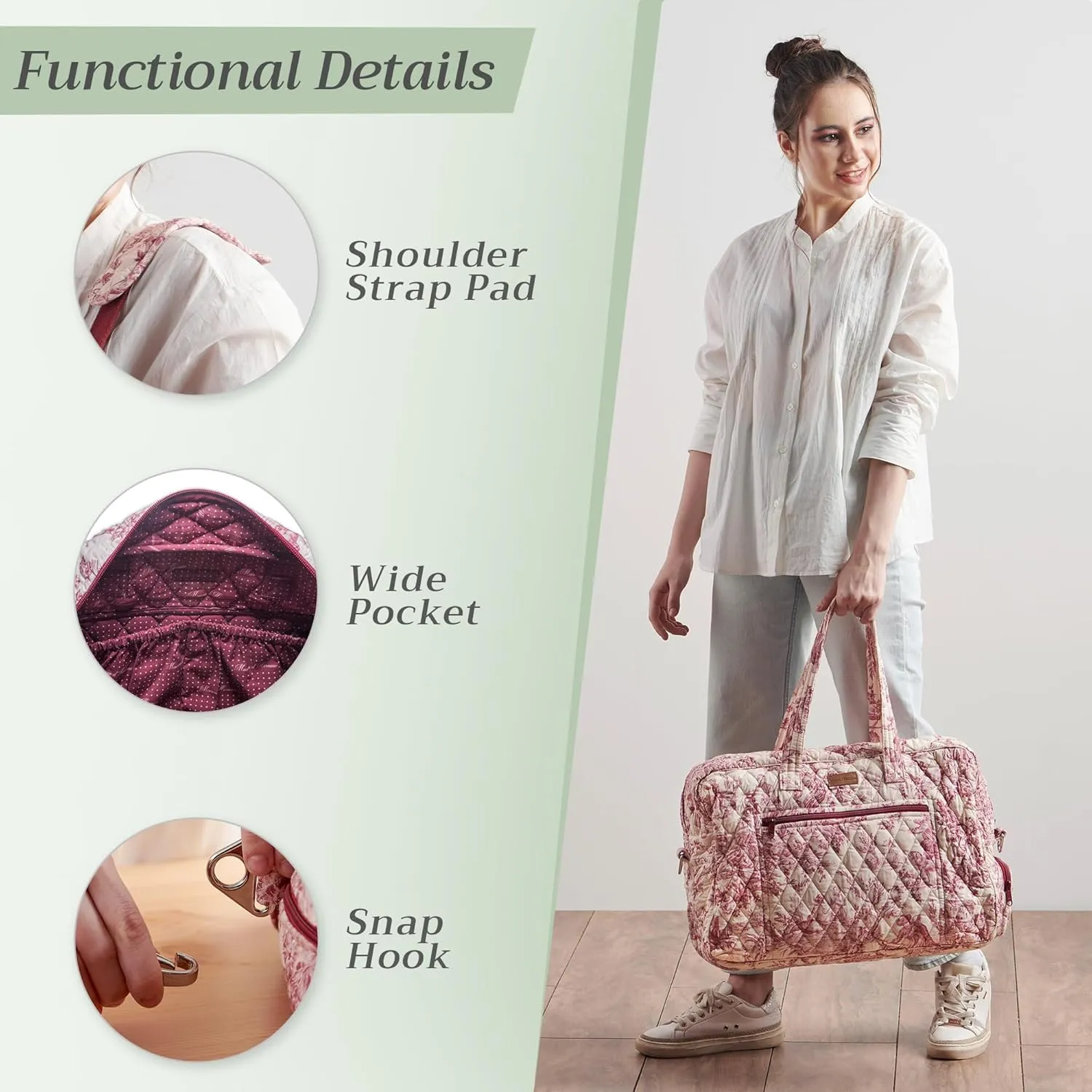 Maison d' Hermine Weekender Bags for Women Cotton Quilted Duffel Overnight Luggage Weekend Bag for Men Gym Sports Gifts Travel Business Travellers Family Trip