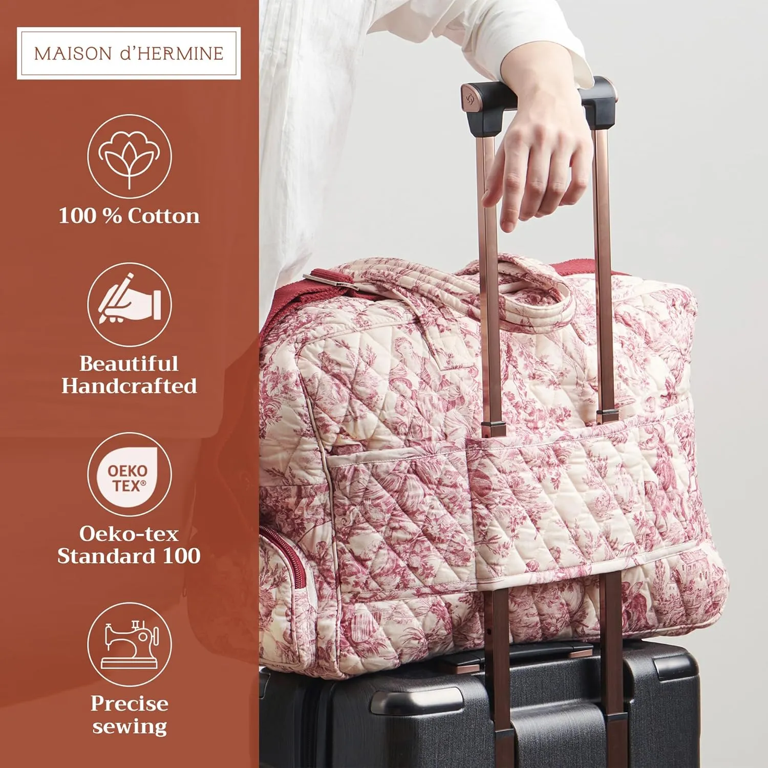 Maison d' Hermine Weekender Bags for Women Cotton Quilted Duffel Overnight Luggage Weekend Bag for Men Gym Sports Gifts Travel Business Travellers Family Trip