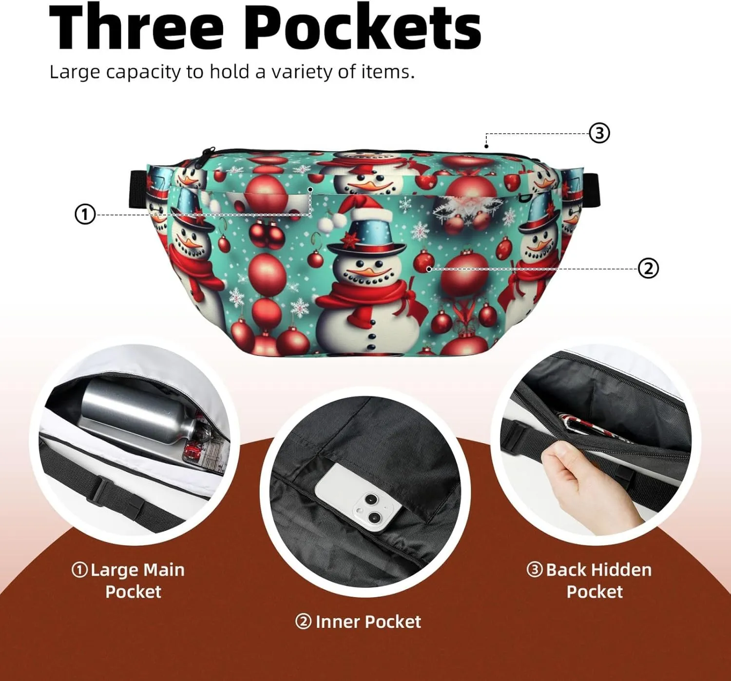 Merry Christmas Day Fanny Pack Crossbody Sling Bag  Zipper Pockets for Travel, Hiking, Cycling, Workouts, and Everyday Use