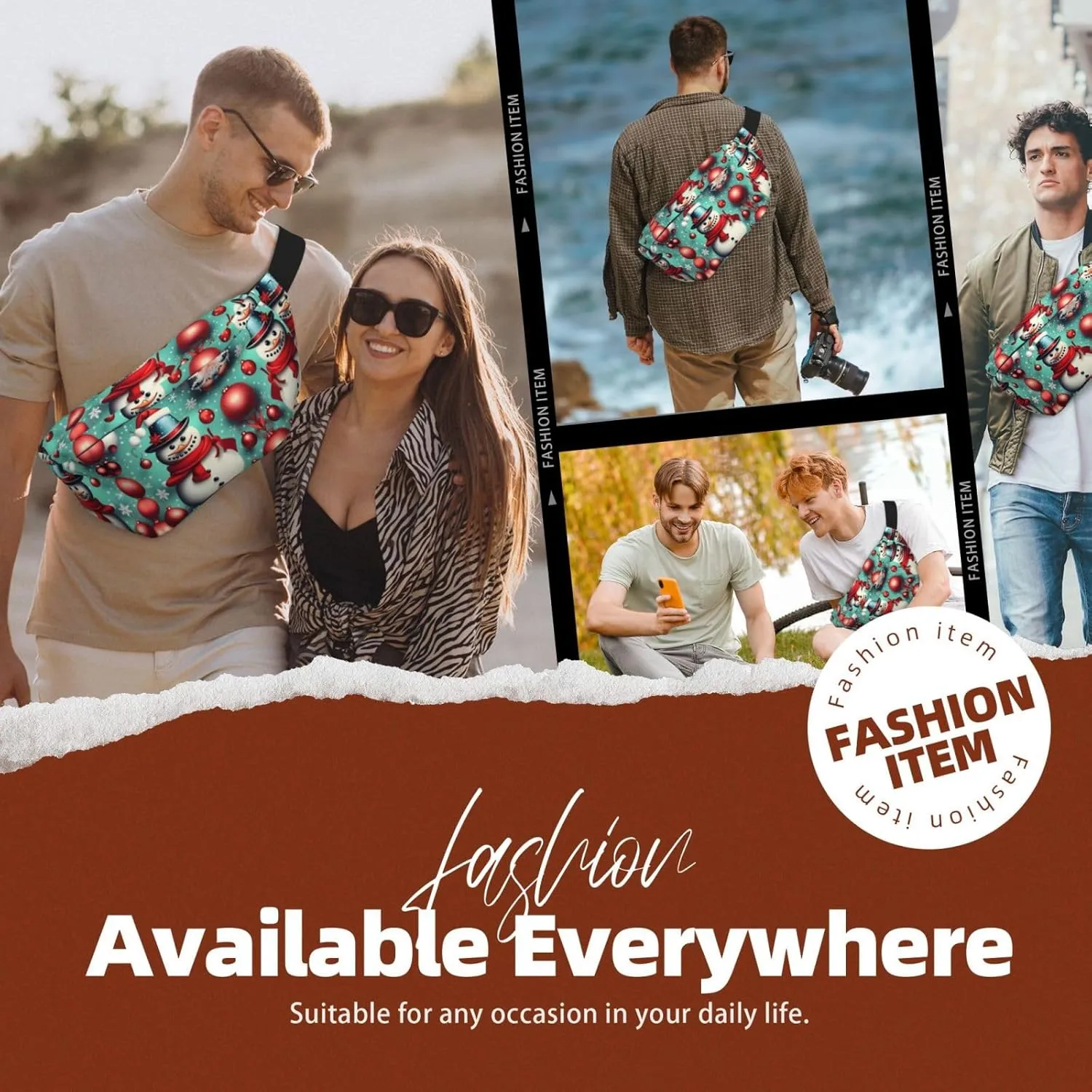 Merry Christmas Day Fanny Pack Crossbody Sling Bag  Zipper Pockets for Travel, Hiking, Cycling, Workouts, and Everyday Use