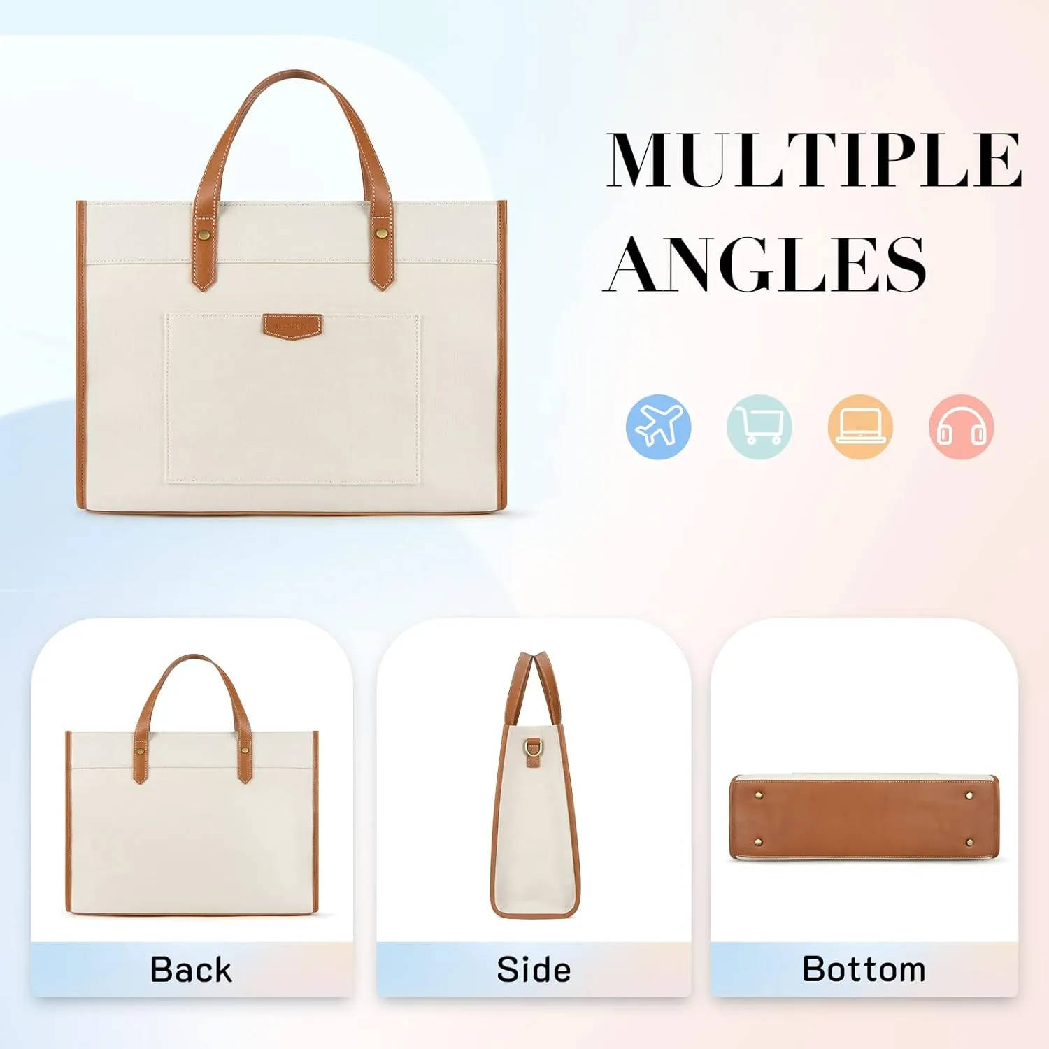 Missnine Laptop Tote Bag Canvas Laptop Bag 15.6 inch Work Shoulder Bags Casual Briefcase Handbag for Travel, Office, College