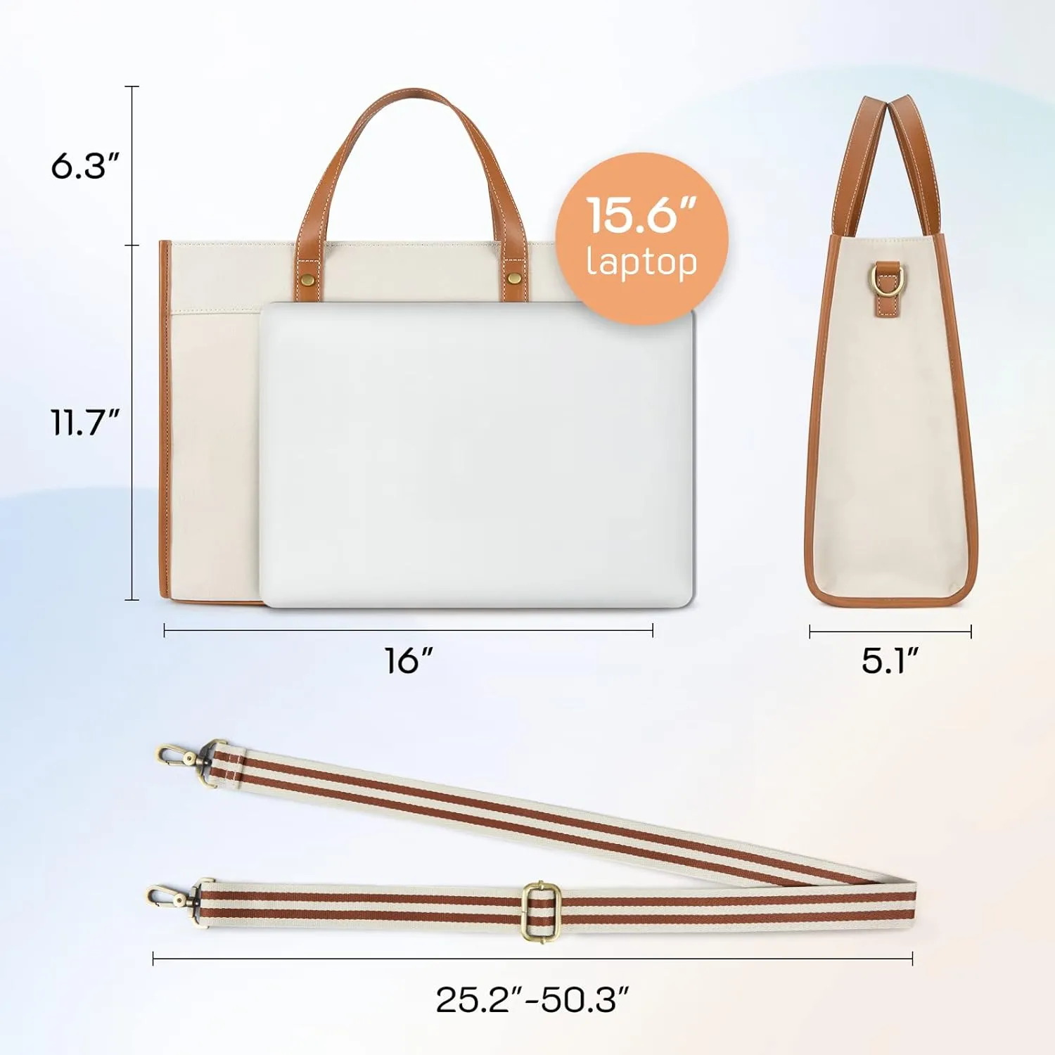 Missnine Laptop Tote Bag Canvas Laptop Bag 15.6 inch Work Shoulder Bags Casual Briefcase Handbag for Travel, Office, College