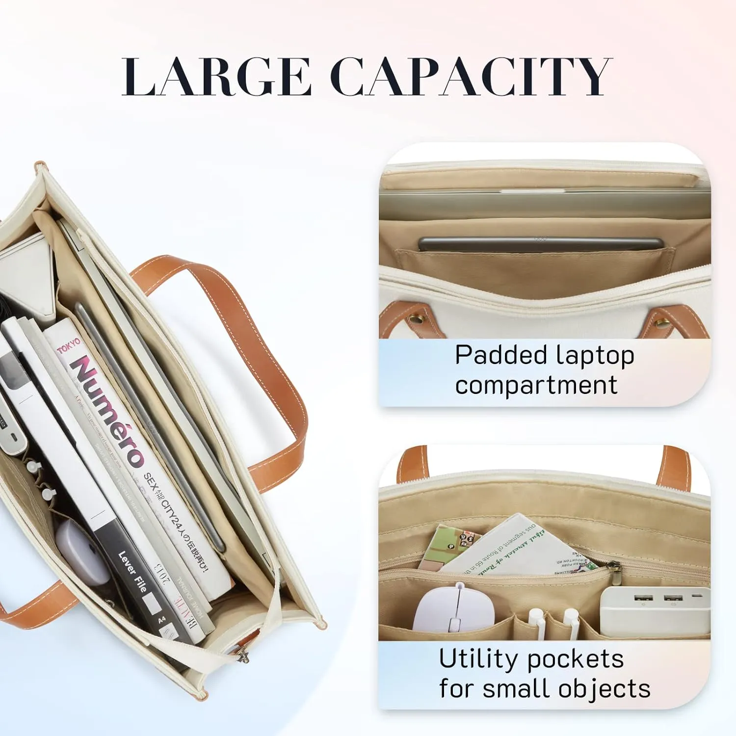 Missnine Laptop Tote Bag Canvas Laptop Bag 15.6 inch Work Shoulder Bags Casual Briefcase Handbag for Travel, Office, College