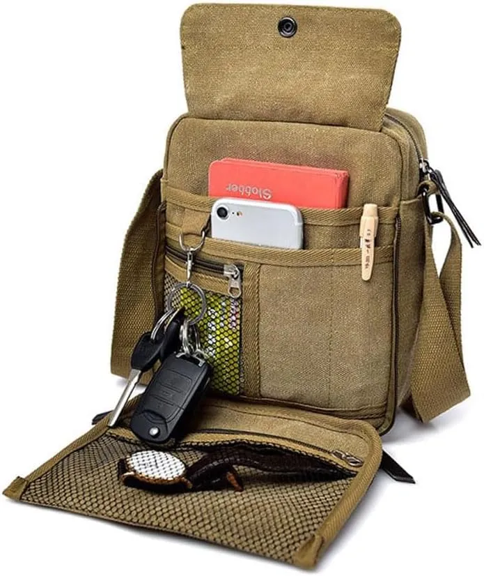 MosaiRudo Men's Canvas Small Messenger Bag,Casual Shoulder Bag for Men Women,Chest Bag Travel Carry BagMulti-pocket Purse
