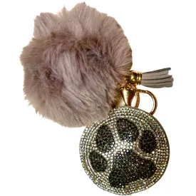 PET PAW SILVER WITH POM POM KEY CHAIN