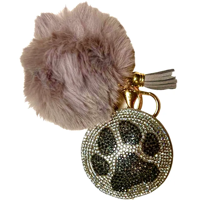 PET PAW SILVER WITH POM POM KEY CHAIN