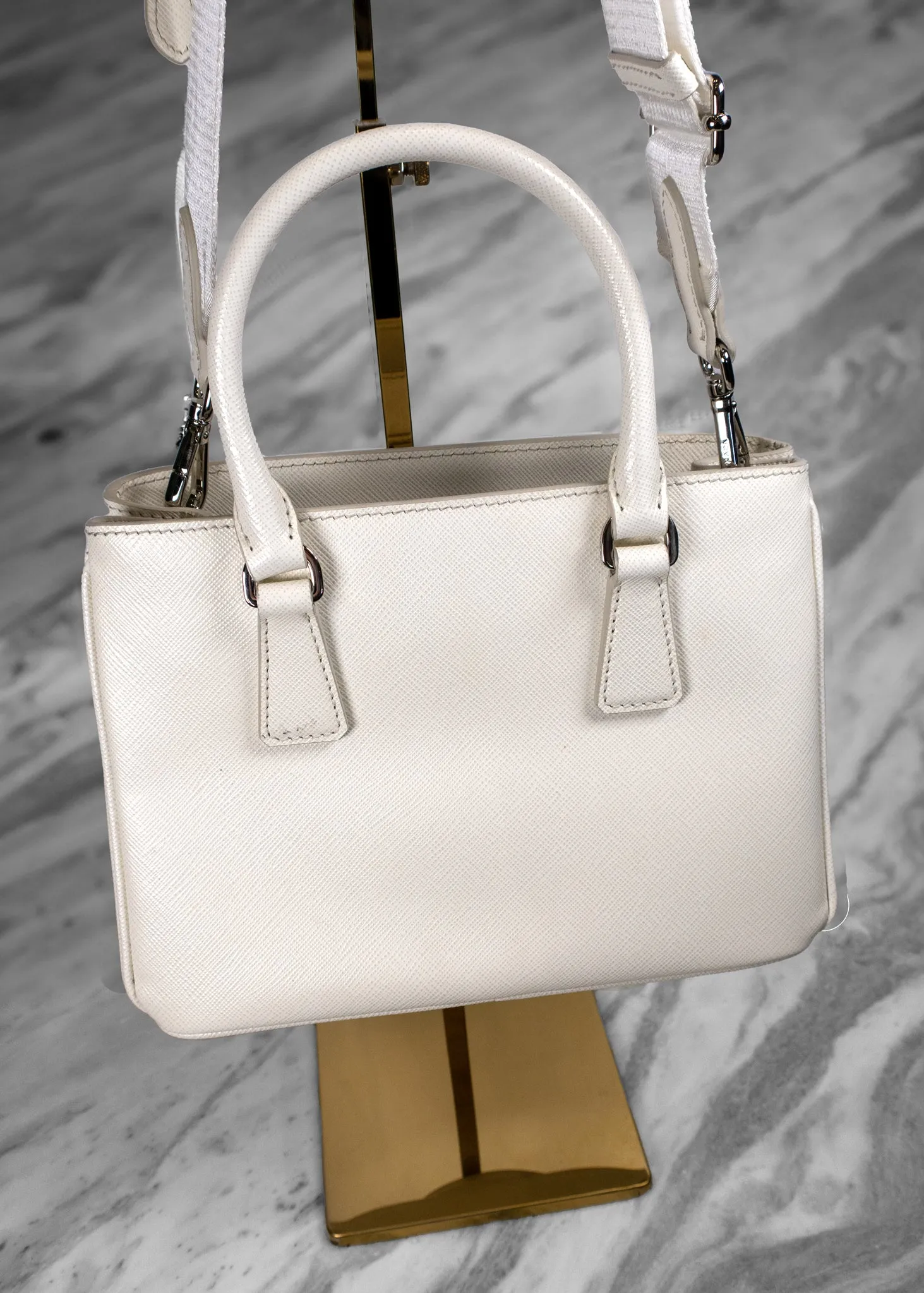 Prada Mini Galleria Triangle Logo-Plaque Tote Bag