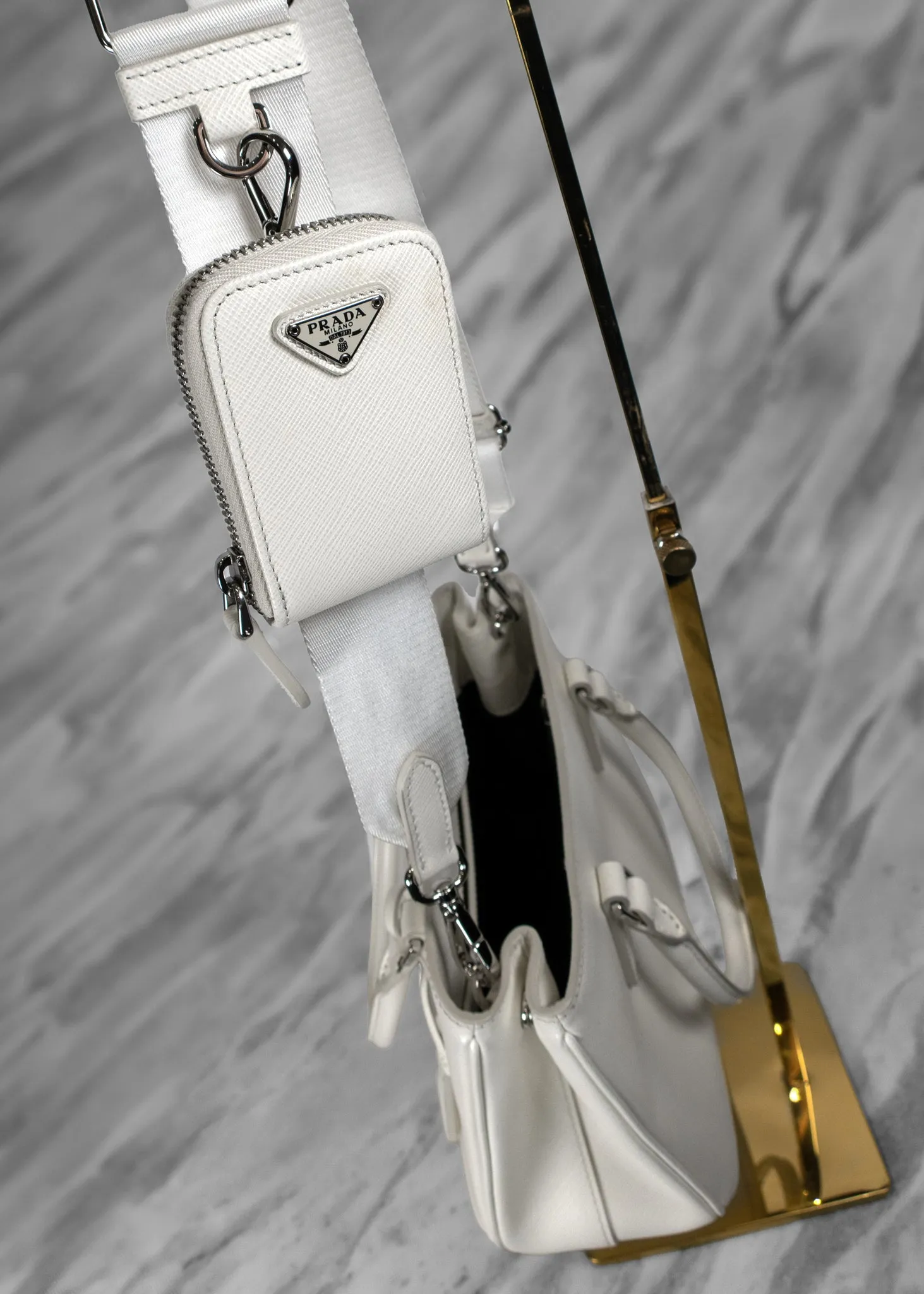 Prada Mini Galleria Triangle Logo-Plaque Tote Bag