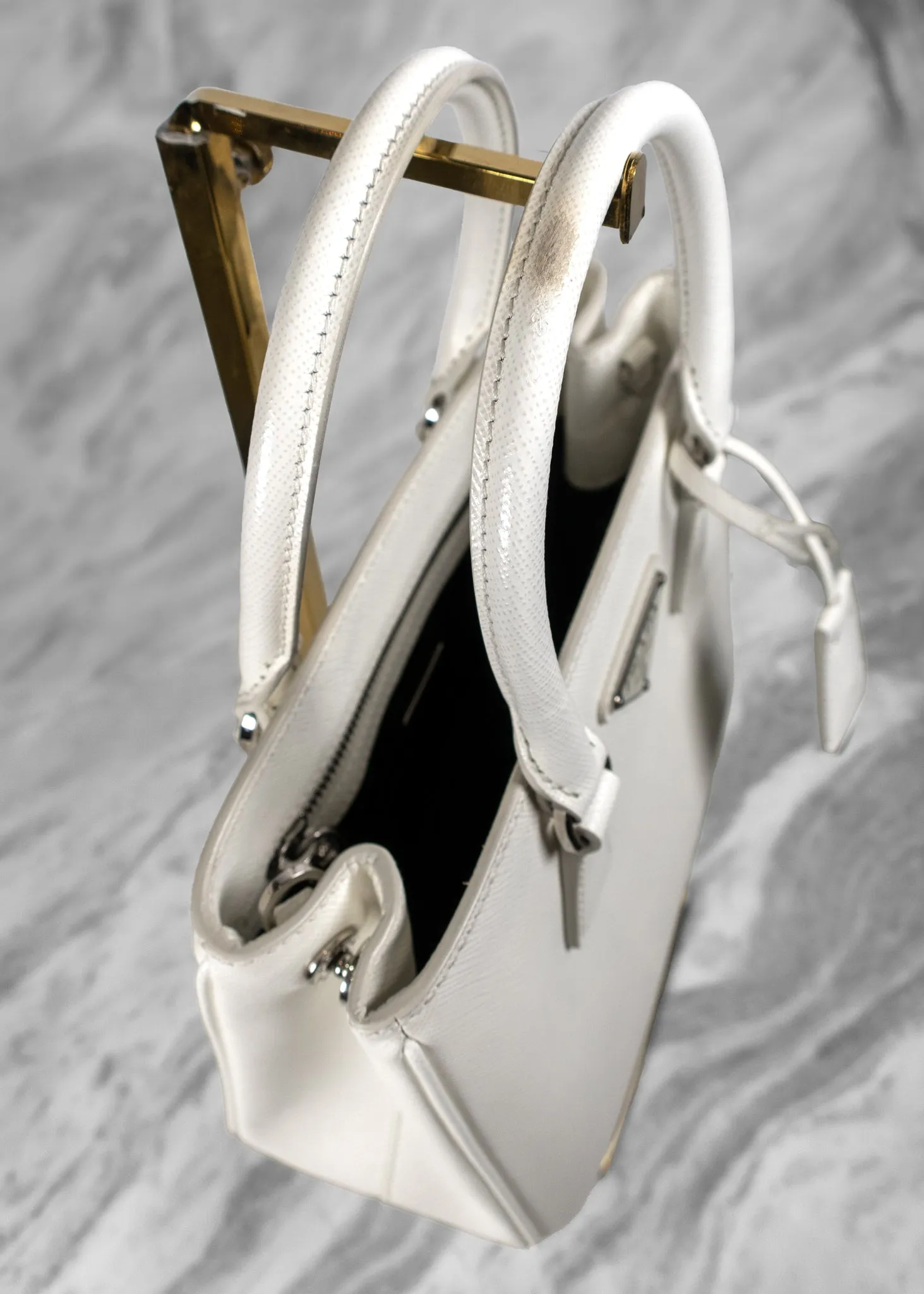 Prada Mini Galleria Triangle Logo-Plaque Tote Bag