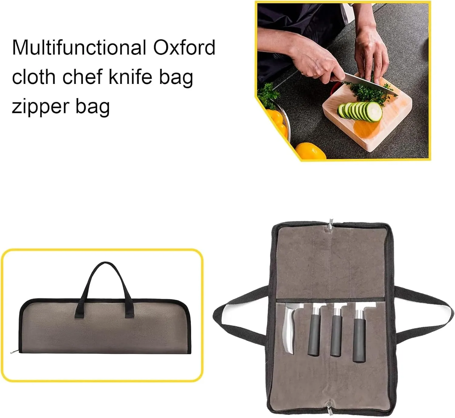QEES Knife Roll,Heavy Duty Knife Bag,Waxed Canvas knife Case with 4 Slots For Knives & Kitchen Tools,Chef Knife Bag With Handle.Portable Knife Roll Bag For Chefs Culinary Traveling.Knives Pouch
