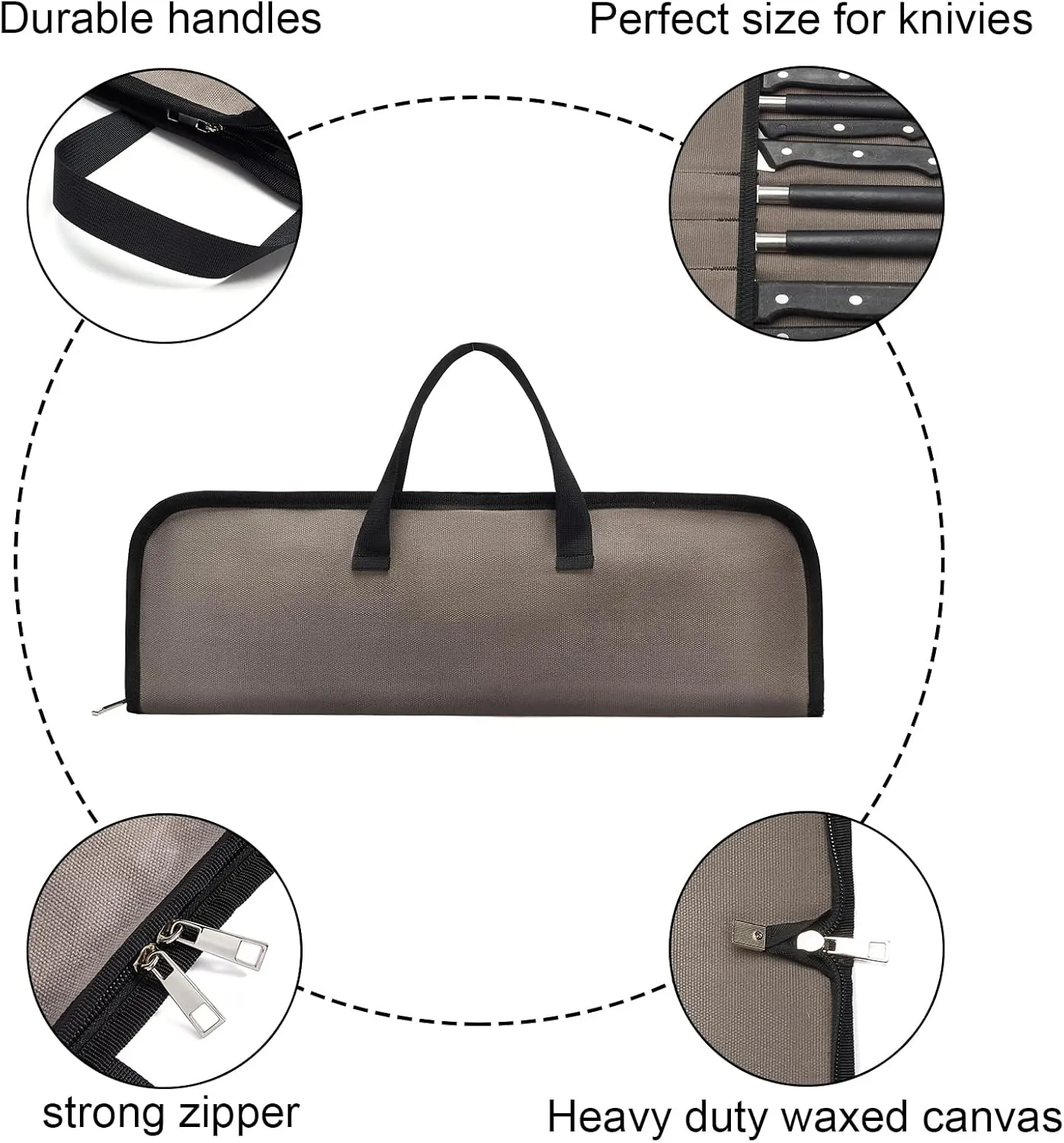 QEES Knife Roll,Heavy Duty Knife Bag,Waxed Canvas knife Case with 4 Slots For Knives & Kitchen Tools,Chef Knife Bag With Handle.Portable Knife Roll Bag For Chefs Culinary Traveling.Knives Pouch