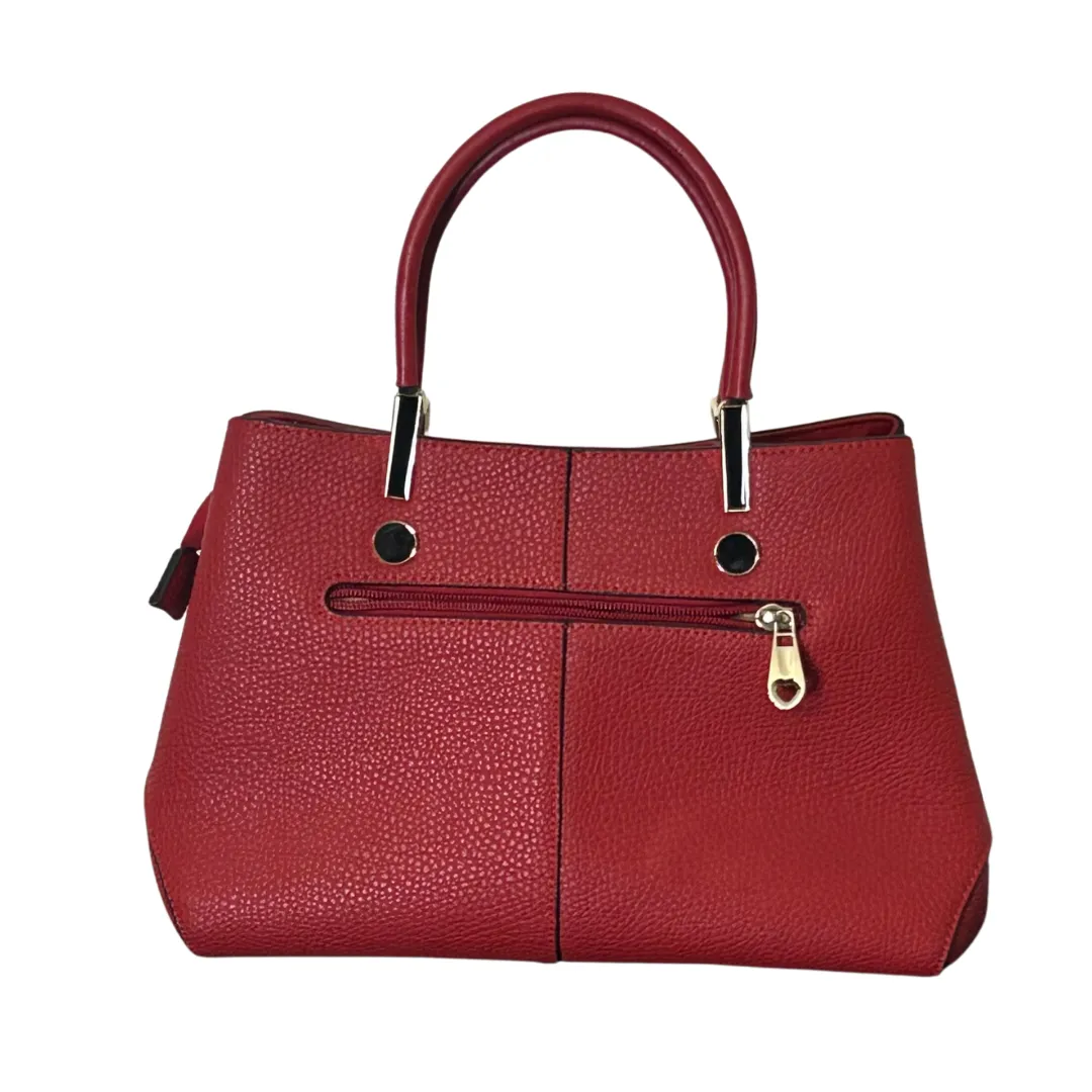 Red Leather Rote Bag with Gold Black Details