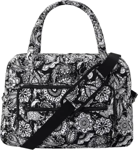 Searock Women's Weekender Bag 18in Cotton Carry On Overnight Travel Duffle Bag Lightweight with Plenty of Pockets-Black/White