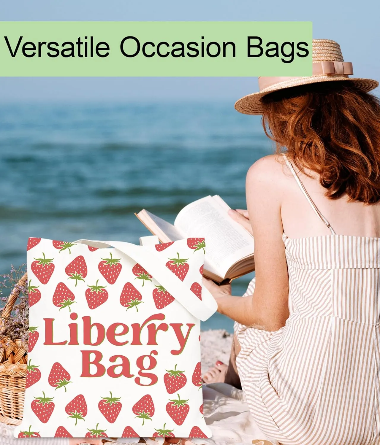 Strawberry Tote Bag for Girls, Strawberry Gifts Tote bag for Summer Daughter Besties Friends