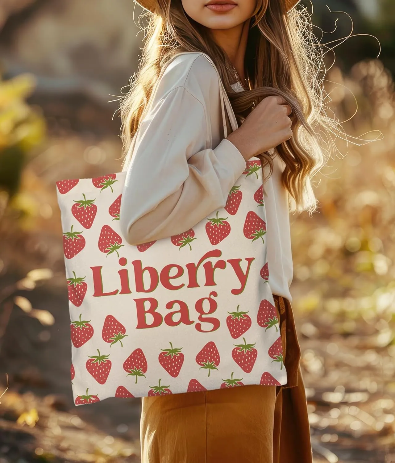 Strawberry Tote Bag for Girls, Strawberry Gifts Tote bag for Summer Daughter Besties Friends