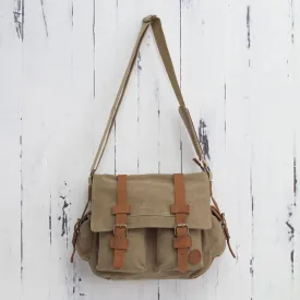 Tan and Brown Leather Accent Roomy Canvas Messenger Bag - Journey to Puno | NOVICA