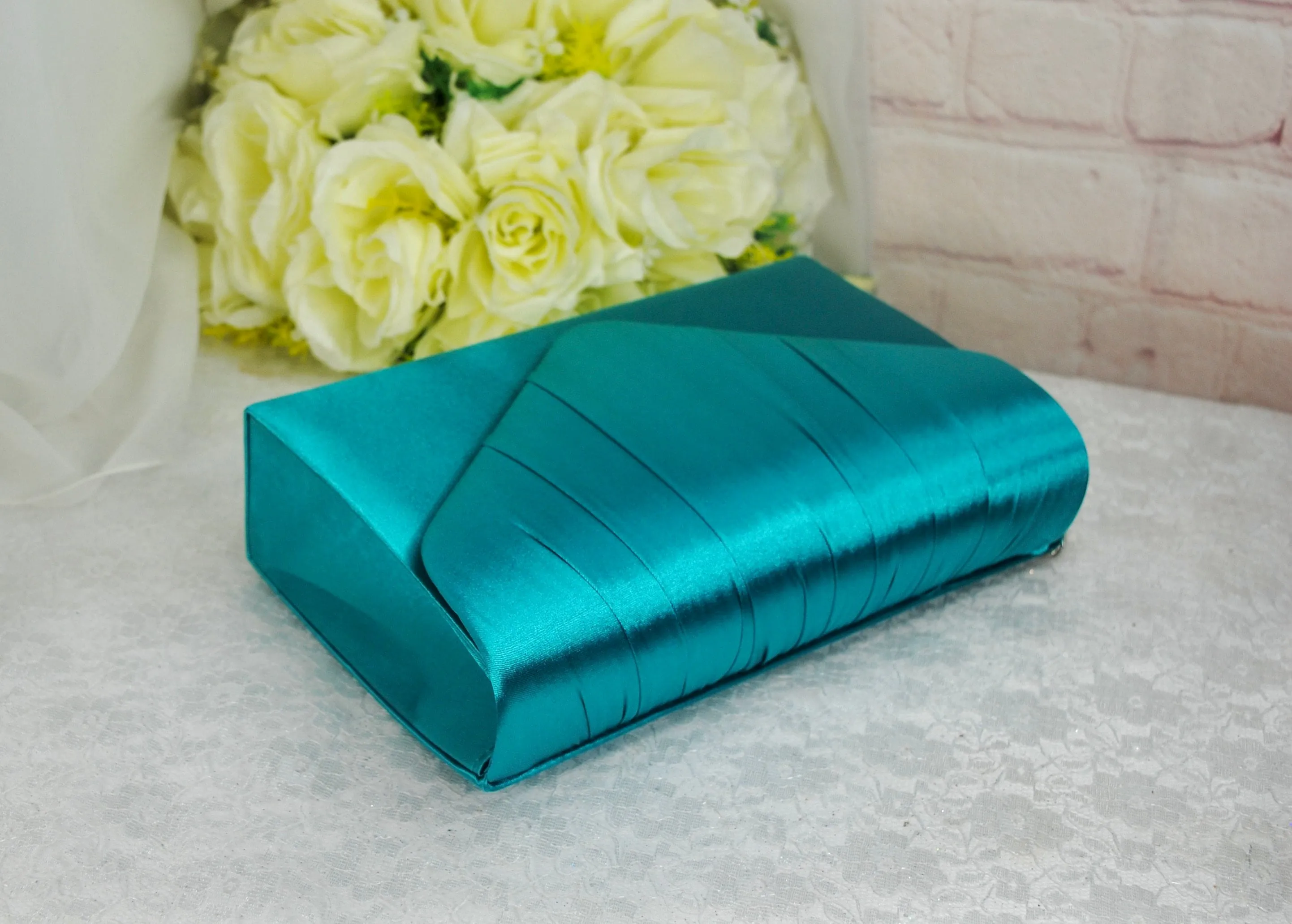Teal Green Bride Satin Clutch Bag, Over 25 colours