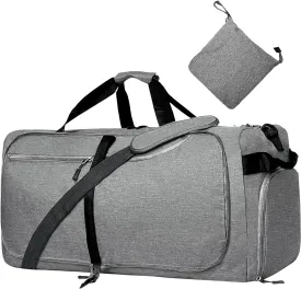 Travel Duffle Bag for Men, Large Foldable Duffel Bags for Traveling with Shoes & Wet Compartment Waterproof Weekender Gym Bag for Men Women(65LDarkgrey)