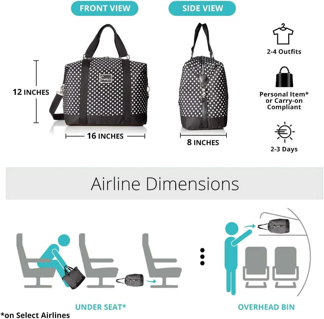 Travel Weekender Overnight Carry-on Shoulder Duffel Tote Bag (8" x 12" x 16 (Large), Black & White Polka Dots)