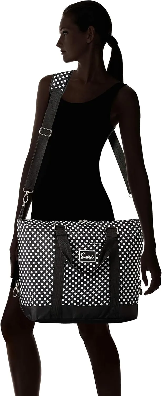 Travel Weekender Overnight Carry-on Shoulder Duffel Tote Bag (8" x 12" x 16 (Large), Black & White Polka Dots)