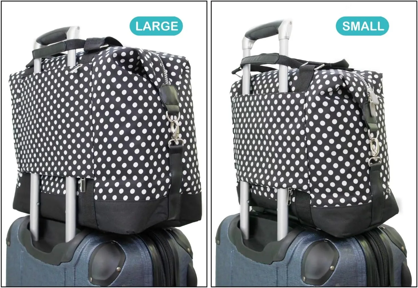 Travel Weekender Overnight Carry-on Shoulder Duffel Tote Bag (8" x 12" x 16 (Large), Black & White Polka Dots)