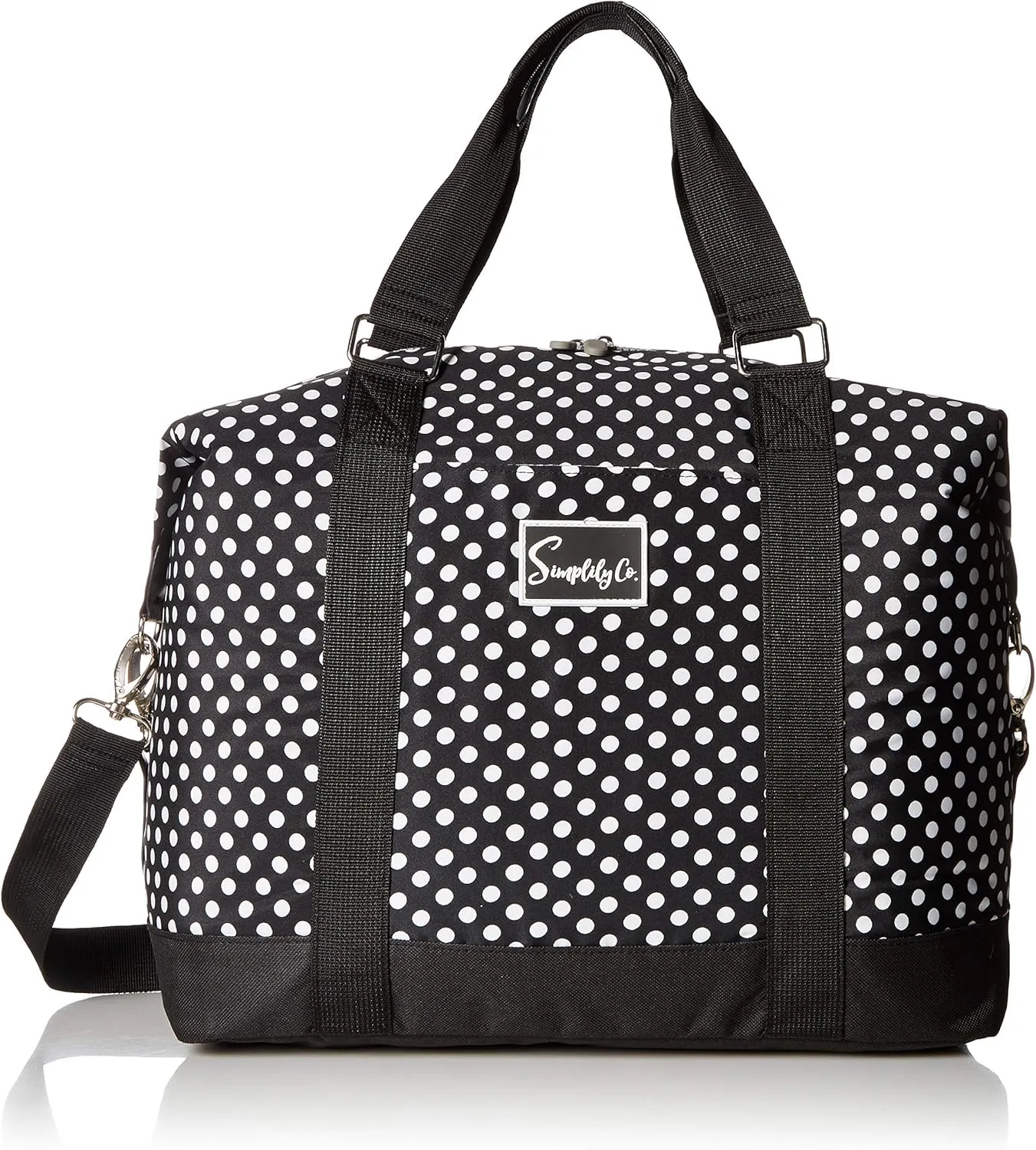 Travel Weekender Overnight Carry-on Shoulder Duffel Tote Bag (8" x 12" x 16 (Large), Black & White Polka Dots)