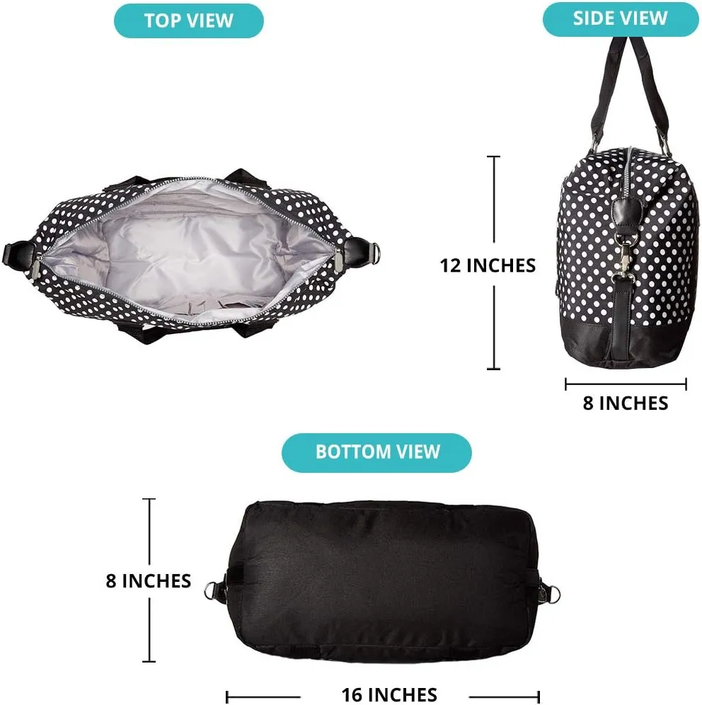 Travel Weekender Overnight Carry-on Shoulder Duffel Tote Bag (8" x 12" x 16 (Large), Black & White Polka Dots)