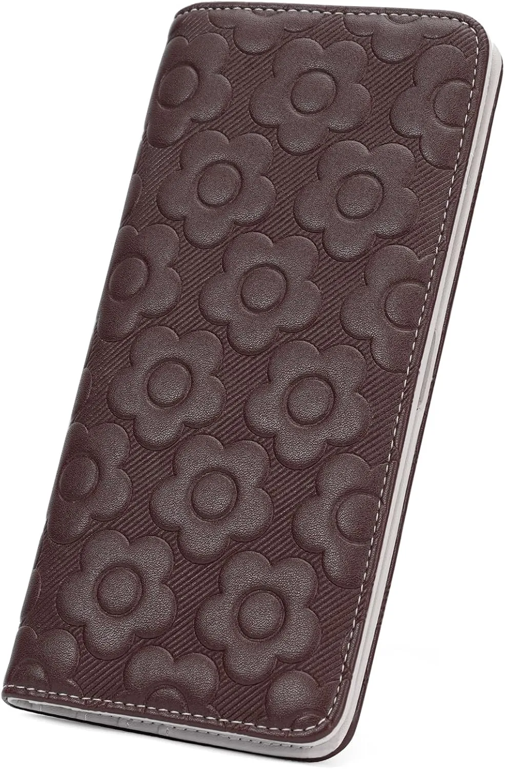 Ultra Slim Thin Wallet Women 3D Embossed Flower Leather Womens Wallet RFID Blocking Credit Card Holder Bifold Clutch Long Ladies Billfold Wallet for Women Coffee