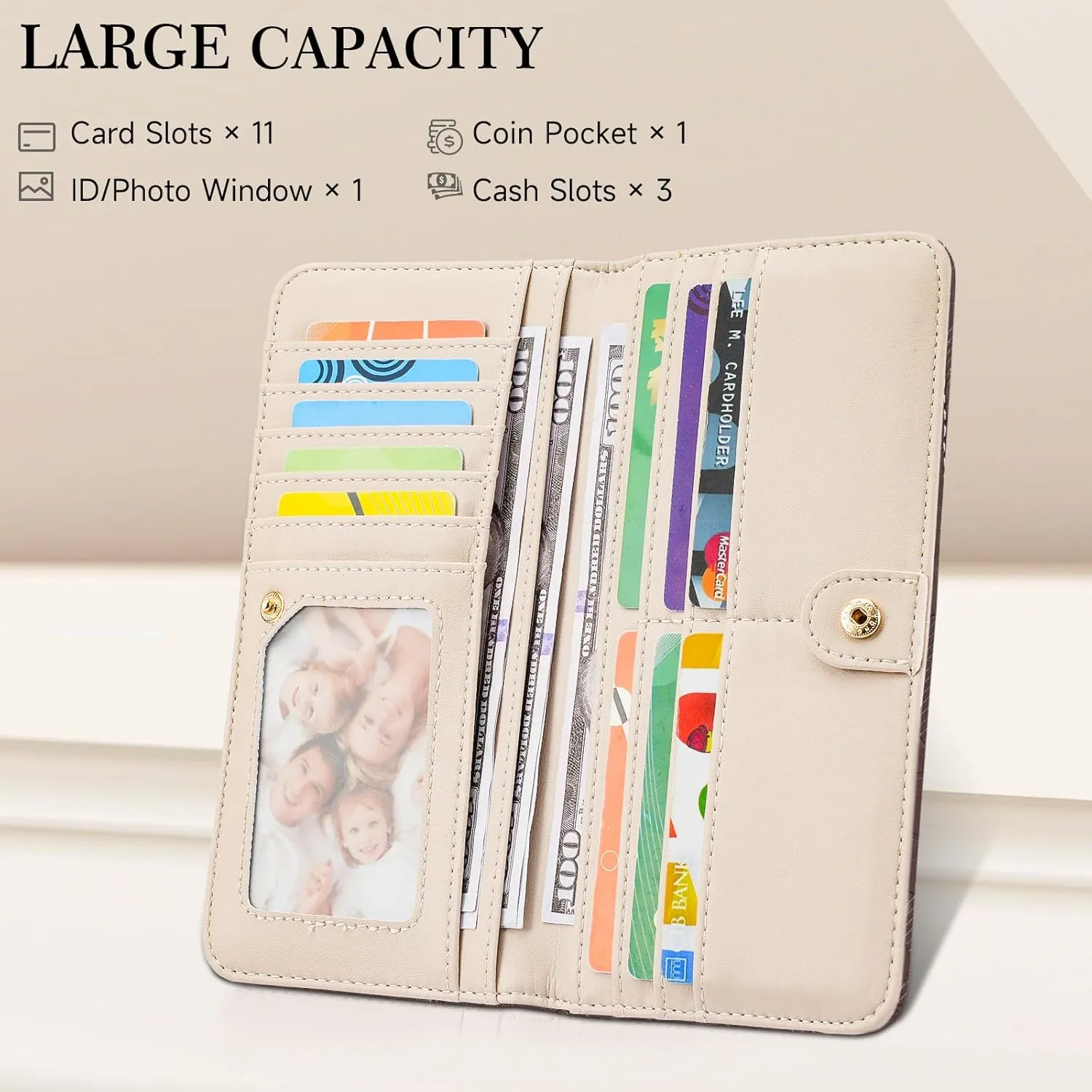 Ultra Slim Thin Wallet Women 3D Embossed Flower Leather Womens Wallet RFID Blocking Credit Card Holder Bifold Clutch Long Ladies Billfold Wallet for Women Coffee
