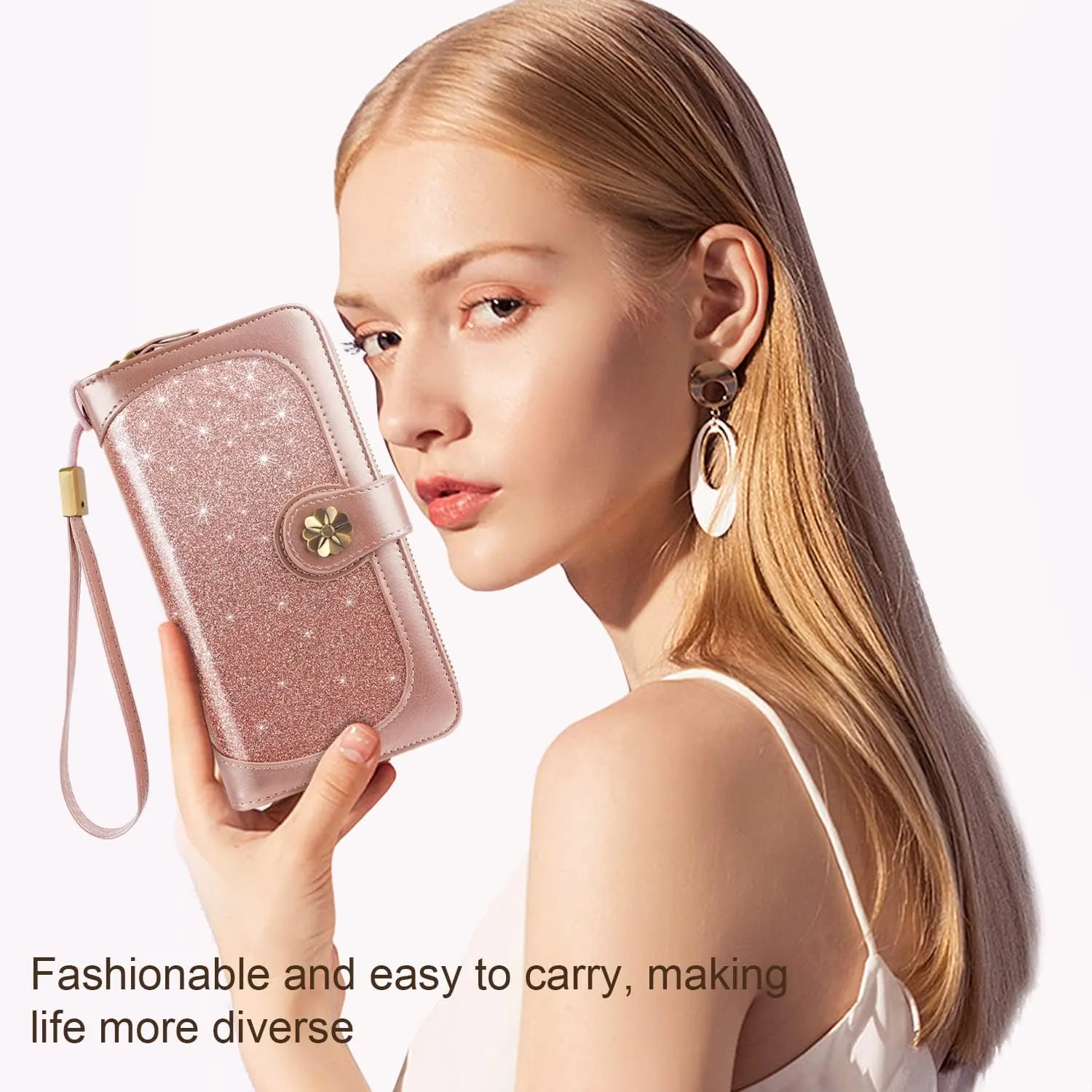 Wallets for Women Multi Card Holder Wallet Clutch Wallet Card Holder Organizer Ladies Purse with Wrist strap Purse