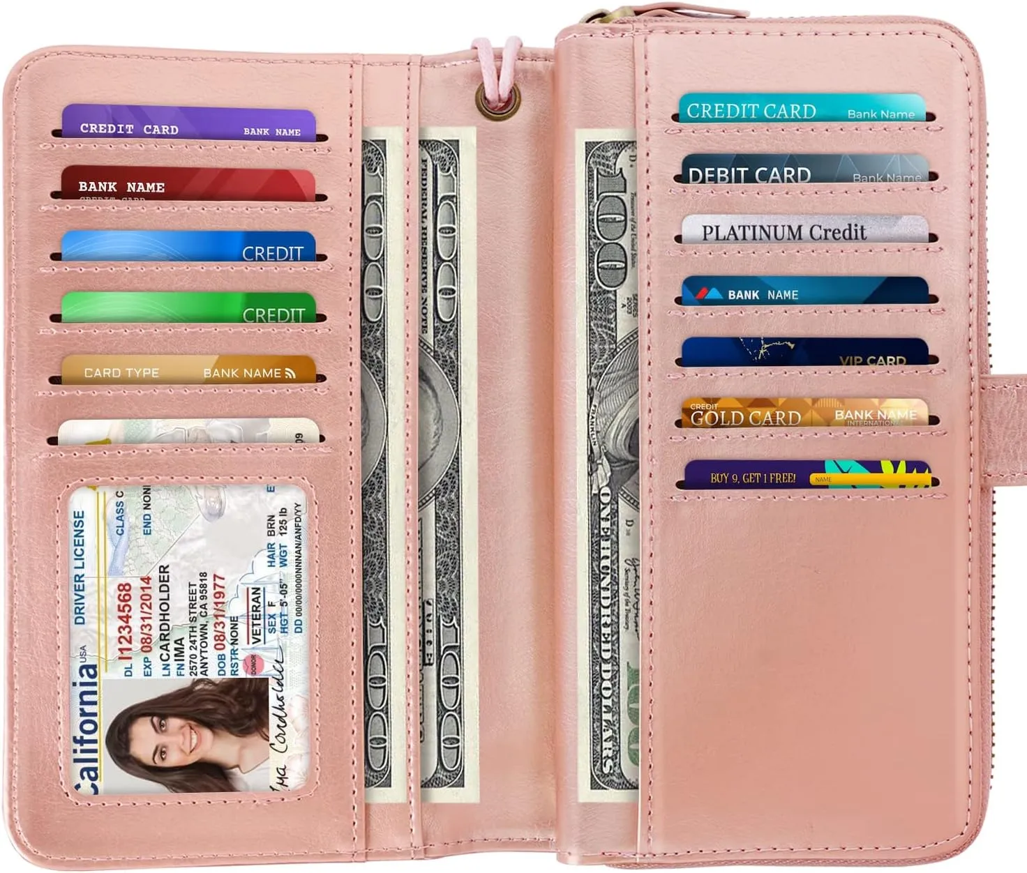 Wallets for Women Multi Card Holder Wallet Clutch Wallet Card Holder Organizer Ladies Purse with Wrist strap Purse