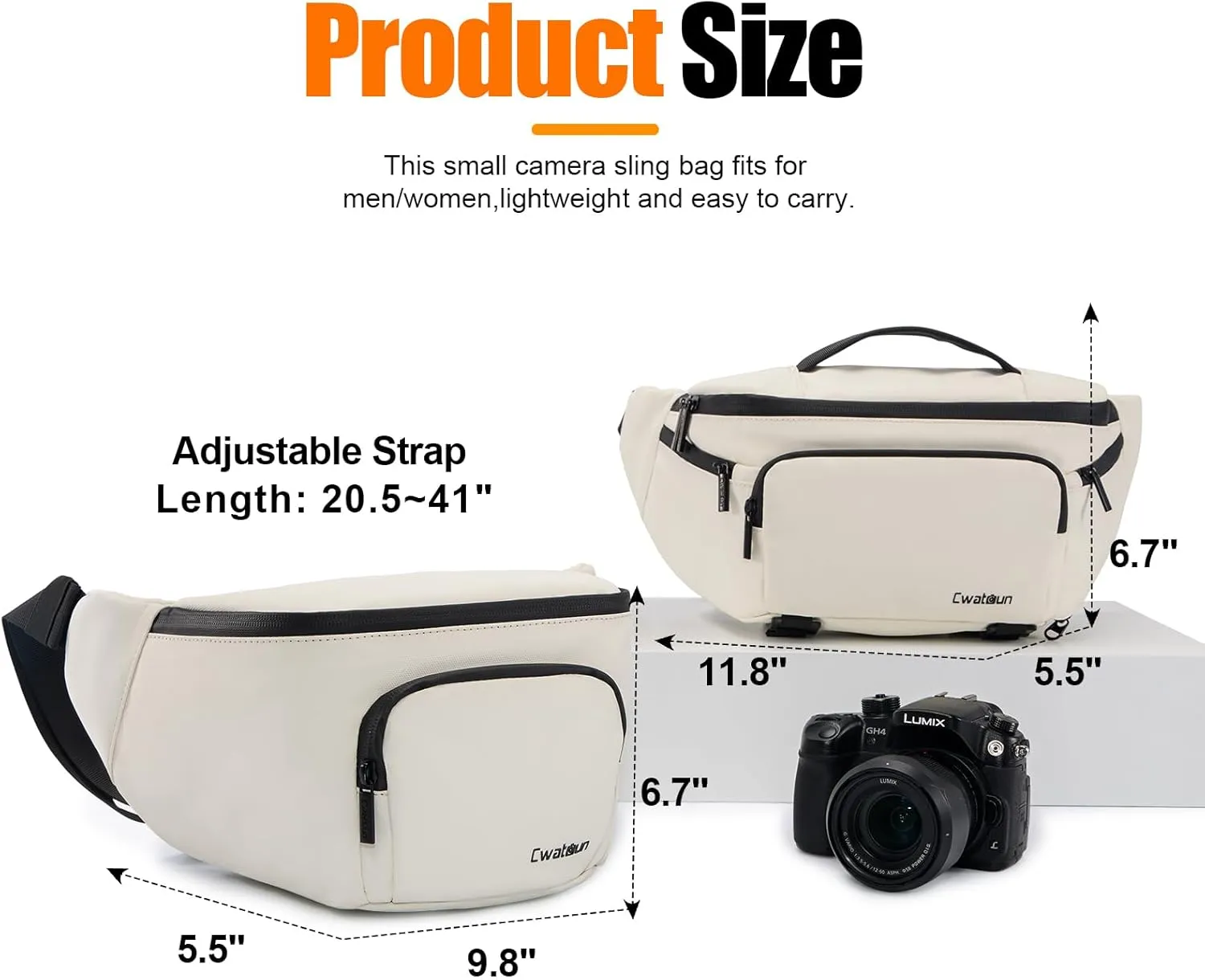 Waterproof Camera Waist Bag - Portable Fanny Pack, Compact Camera Case with Tripod Holder, Daily Crossbody Bag for Canon Nikon Sony DSLR/SLR/Mirrorless Camera, Can accommodate 1 Camera 2 Lens, White