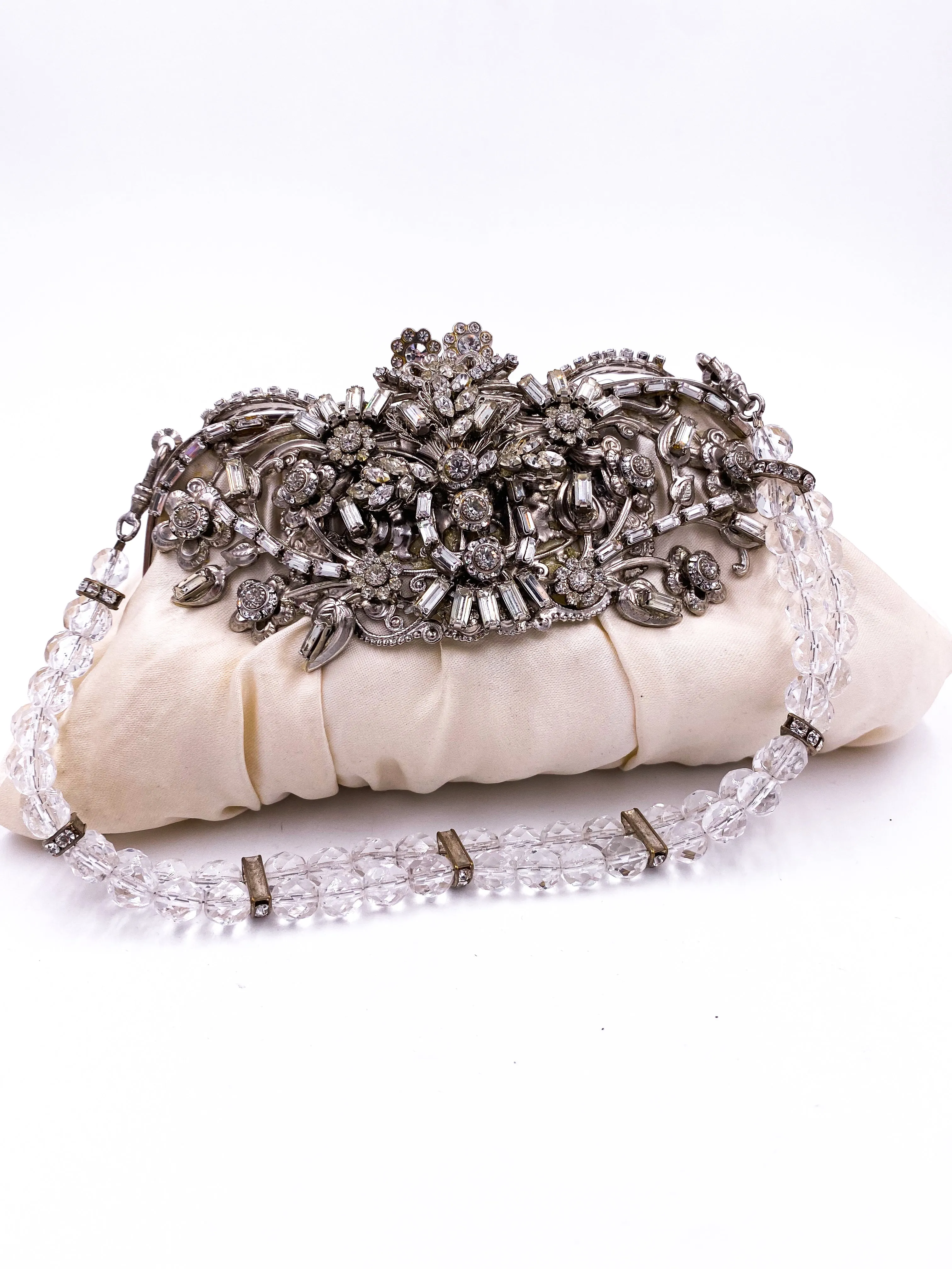 White Satin Jeweled Purse