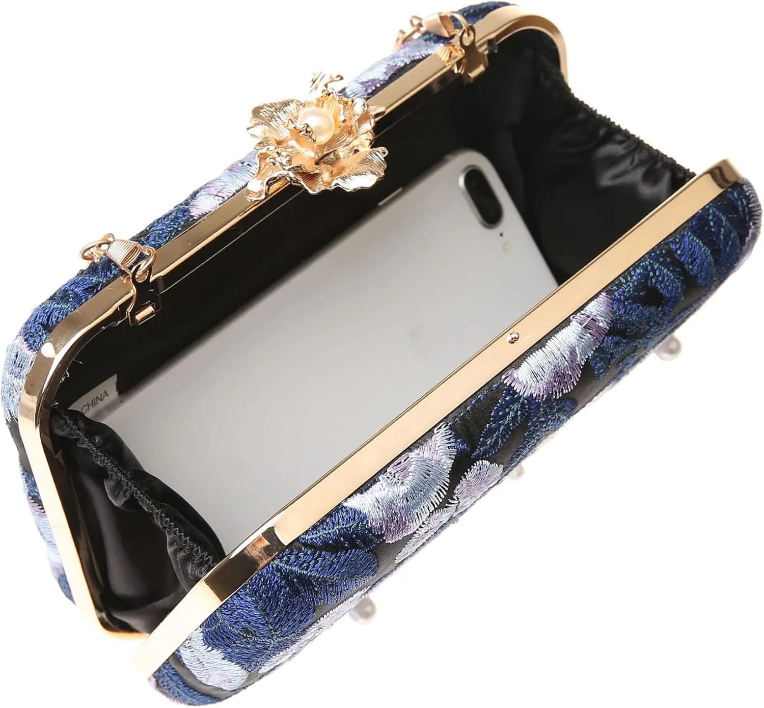 Womens Vintage Floral Embroidery Clutch Evening Handbag Shoulder Bags Purse for Wedding Party Prom