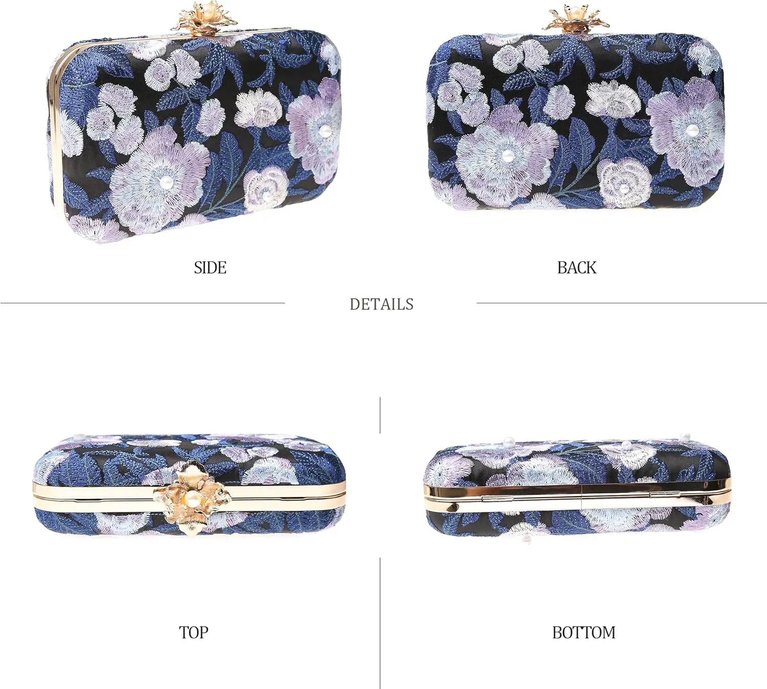 Womens Vintage Floral Embroidery Clutch Evening Handbag Shoulder Bags Purse for Wedding Party Prom